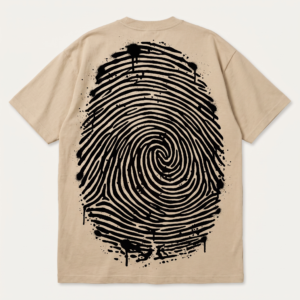 Soft cream FNTCT tee, back, large graffiti fingerprint print